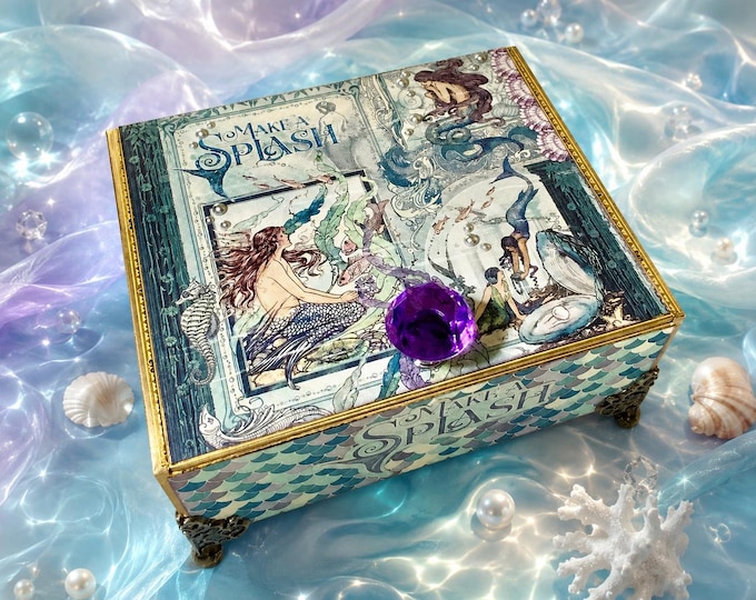 Handcrafted Mermaid Jewelry Box, Ocean Theme - Ships Free in US
