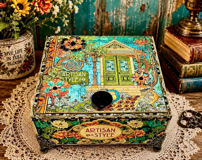 Artisan Style Peacock & Door Keepsake Box – Graphic 45 Handmade Storage - Free Shipping