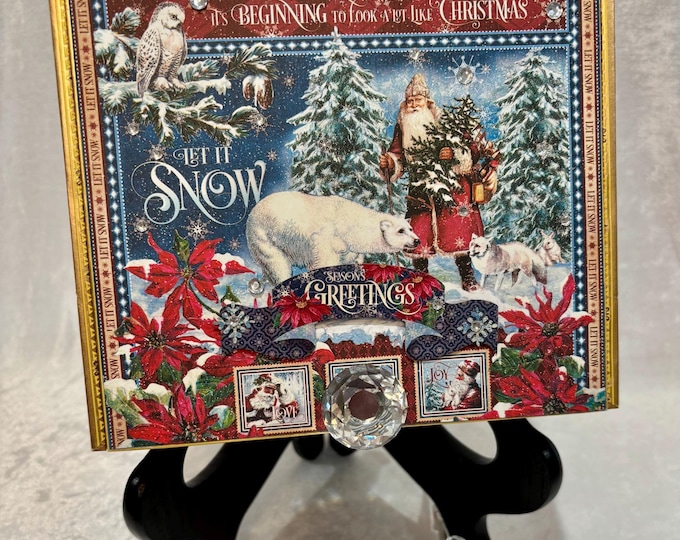Let It Snow Christmas Decorated Cigar Box – Graphic 45 | Santa & Polar Bears | Keepsake Box | Winter Gift | Holiday Storage Box | Free Ship