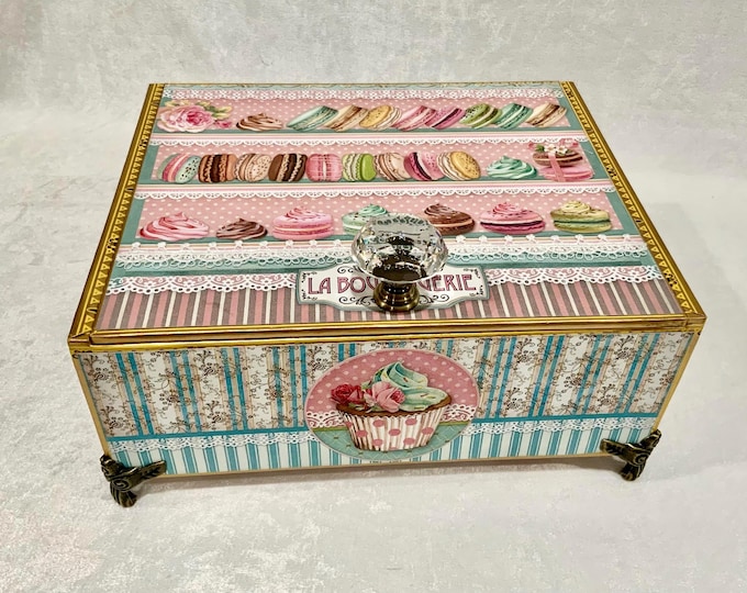Upcycled Patisserie Cigar Box, French Bakery Decor, Life is Sweet Gift, Shabby Chic Box - Free Shipping in USA