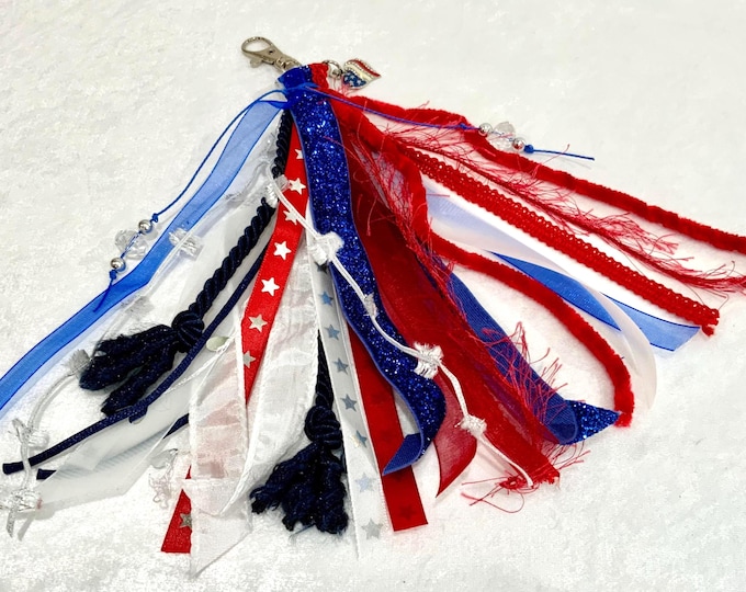 Red White & Blue Patriotic Tassel Charm with Beads and Lace