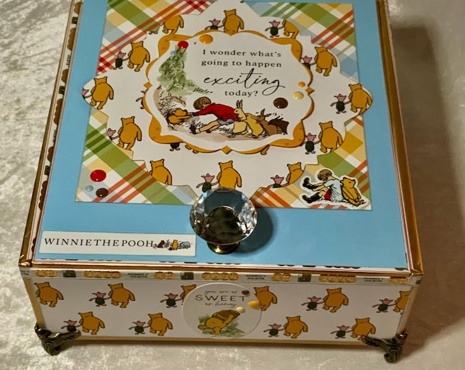 Winnie the Pooh Decorated Cigar Box – Friendship & Adventure Keepsake Box | Custom Quote Option | Echo Park Paper | 8x7x2.5” | Sample Box