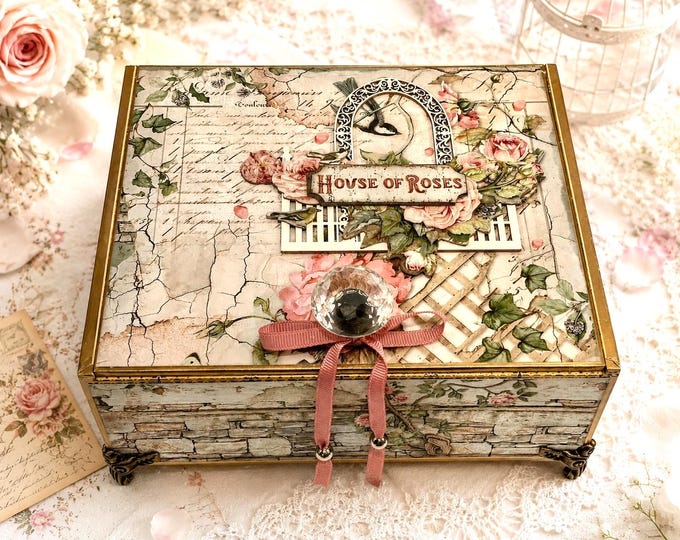 Romantic Garden Keepsake Box – Mintay House of Roses Decorated Cigar Box with Crystal Knob House of Roses Romantic Box - Free Shipping in US