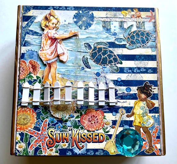 Seashore Vaca Decorated Cigar Box, Altered Cigar Keepsake Box, Cigar Box Art, Repurposed Cigar Box, Altered Cigar Box, Upcycled Cigar Boxes