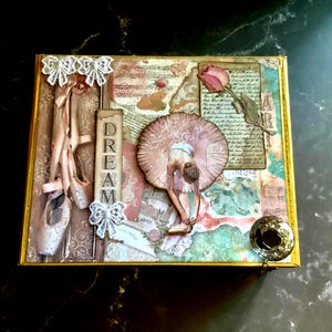 Ballerina Keepsake – Handmade Upcycled Cigar Box with Ballet Art - Dreamy Pink Jewelry Box