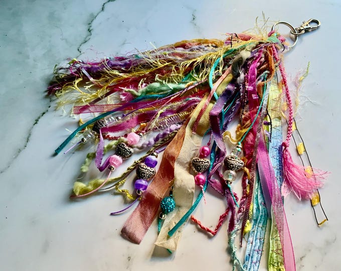 Mixed Fiber Confetti Tassel, Book Bag Zipper Charm, Hair Tassel, Necklace Tassel, Junk Journal Tassel, Fiber Art Purse Charm, Handmade Gift