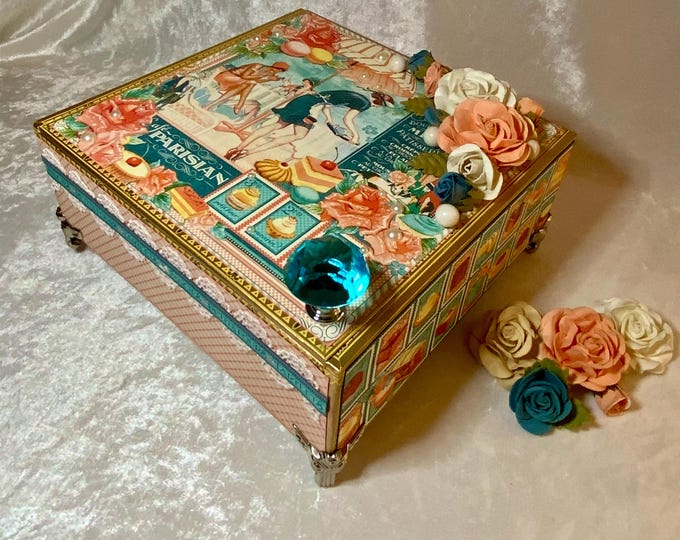 Café Parisian Decorated Cigar Box – Graphic 45 | French Patisserie Keepsake Box | Macaron & Rose Design | Gift for Her | Free Shipping USA
