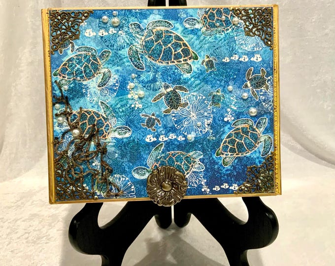 Sun Kissed Beach Box – Decorated Cigar Box with Sea Turtles  – Coastal Keepsake - Beach Decor