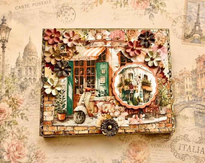 Paris Cafe Decorated Cigar Box – Shabby Chic Floral Keepsake Box, Jewelry Storage - Free Shipping