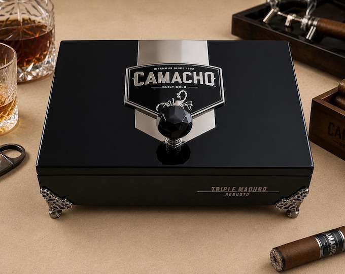 Altered Cigar Box – Black Camacho Box – Masculine Gift, Office Decor