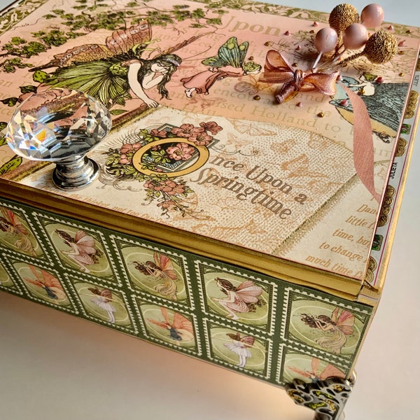 Fairies in the Garden~Decorated Cigar Box~Gift for Fairy Party~Fairies in Springtime~Jewelry Box~Display~Repurposed Cigar Box