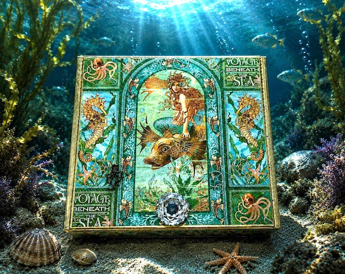 Mermaid Keepsake Box, Voyage Beneath the Sea, Decorative Cigar Box, Coastal Memories, Free Shipping is US