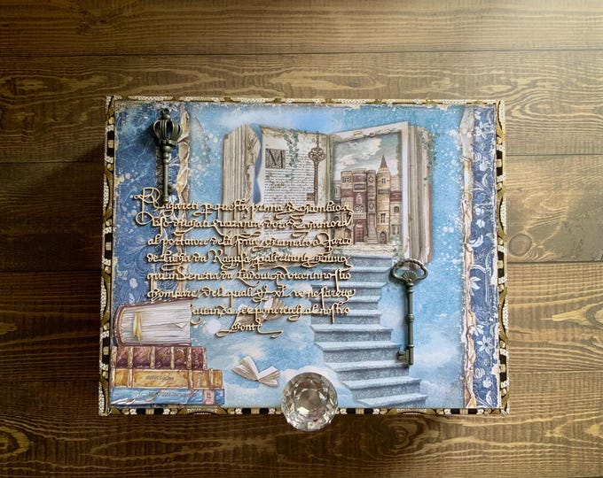 Vintage Library Decorated Cigar Box, Gift for Reader, Repurposed Cigar Box, Embellished Box, Decorative Storage Box, Mixed Media Altered Box