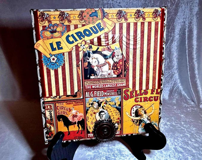 Steampunk Circus Decorated Cigar Box – Handmade Vintage Clown & Carnival Keepsake – Gears, Posters, Elephants, Altered Box Gift