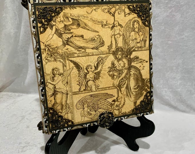 Vintage Angel Christmas Decorated Cigar Box–Holiday Keepsake