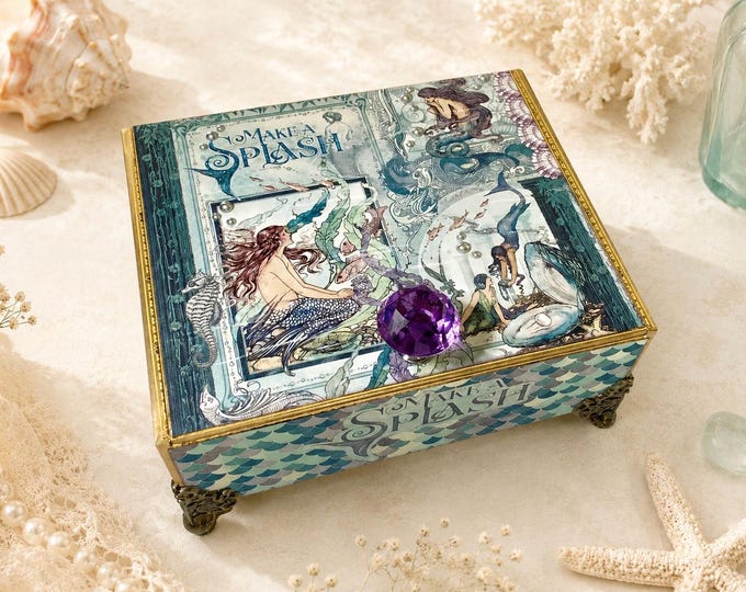 Handcrafted Mermaid Jewelry Box, Ocean Theme - Ships Free in US