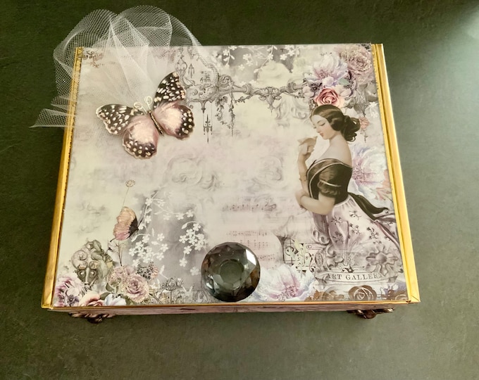 Fairie Decorated Cigar Box, Fairy Trinket Box, Repurposed Cigar Box, Art Box, Aesthetically Altered Wooden Cigar Box, Fairy Jewelry Box