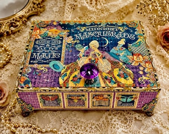 Midnight Masquerade Jewelry Box – Whimsical Keepsake Storage – Handmade Decorated Cigar Box