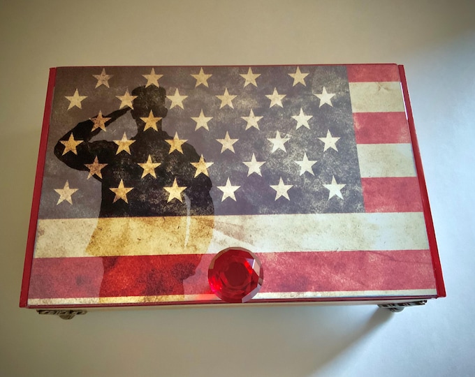 Handcrafted Military Tribute Box – American Flag Keepsake with Custom Interior for Army, Navy, Air Force or Marines