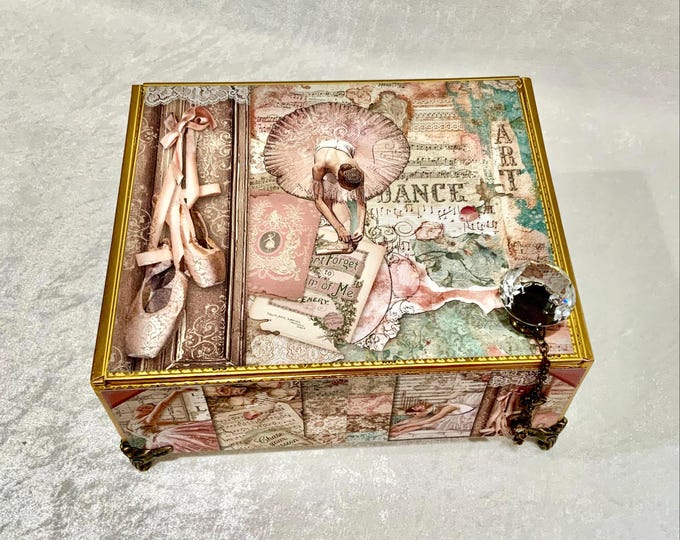 Ballerina Keepsake – Handmade Upcycled Cigar Box with Ballet Art - Dreamy Pink Jewelry Box - Free Shipping