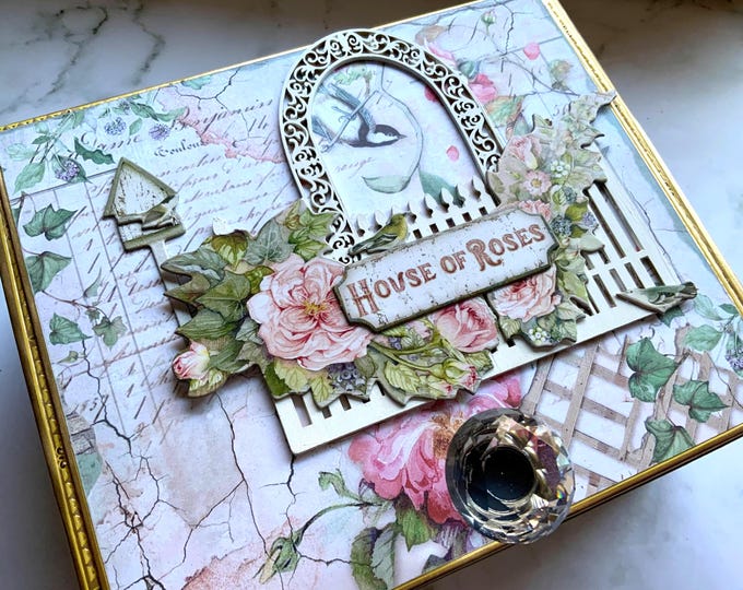 Romantic Garden Keepsake Box – Mintay House of Roses Decorated Cigar Box with Crystal Knob House of Roses Decorated Cigar Box – Romantic Box