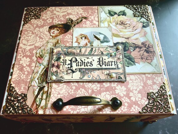 Ladies Diary Decorated Cigar Box, Jewelry Box, Nightstand Storage, Repurposed Cigar Box, Cigar Box Art, Journal Storage, Bedside Storage Box