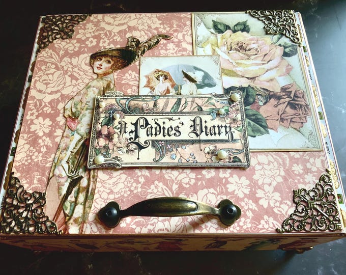 Ladies Diary Decorated Cigar Box, Jewelry Box, Nightstand Storage, Repurposed Cigar Box, Cigar Box Art, Journal Storage, Bedside Storage Box