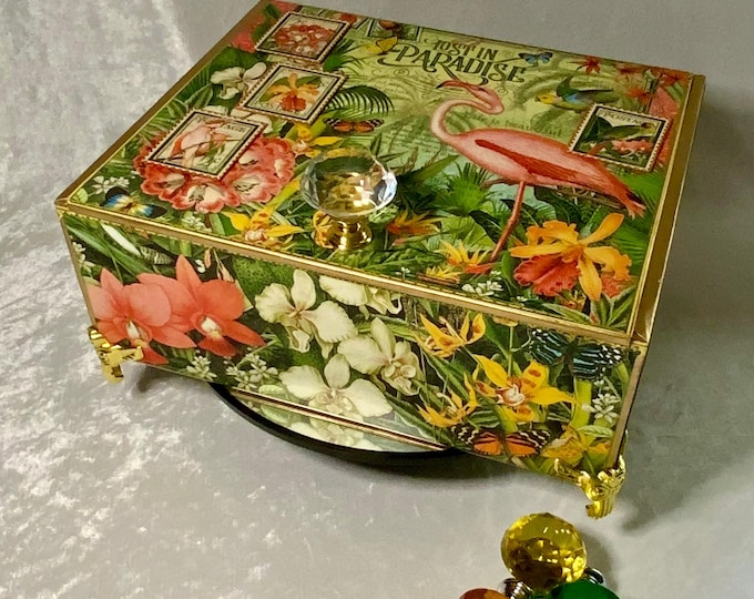 Handmade Tropical Flamingo Keepsake Box: Graphic 45 Paradise Decor