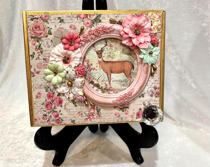 Pink Christmas Decorated Cigar Box — Christmas Keepsake  — Handmade for Holidays