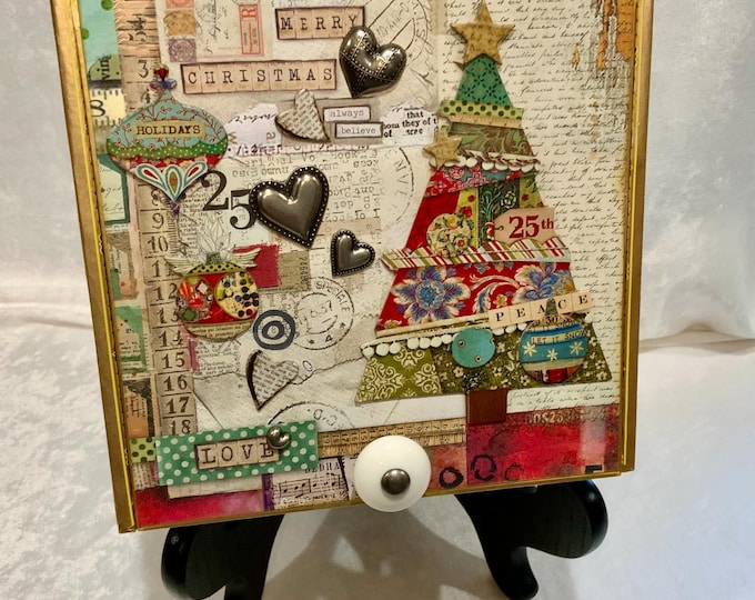 Stamperia Patchwork Christmas Keepsake Box – Decorated Holiday Cigar Box with Feet & Knob