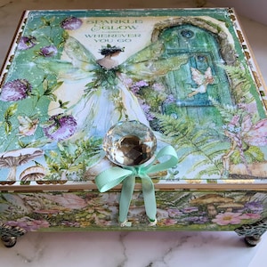 Fairy Cottage Keepsake Box - Whimsical Vintage Fairy Jewelry Box - Mushroom Trinket Box - Handmade Altered Cigar Box