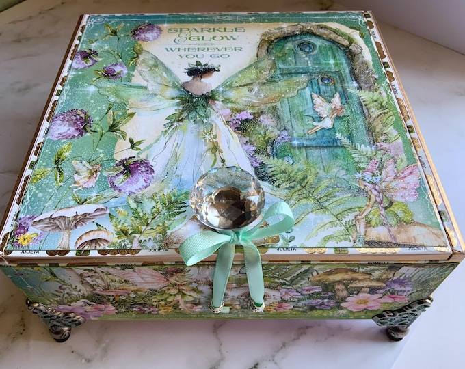 Fairy Cottage Keepsake Box - Whimsical Vintage Fairy Jewelry Box - Mushroom Trinket Box - Handmade Altered Cigar Box