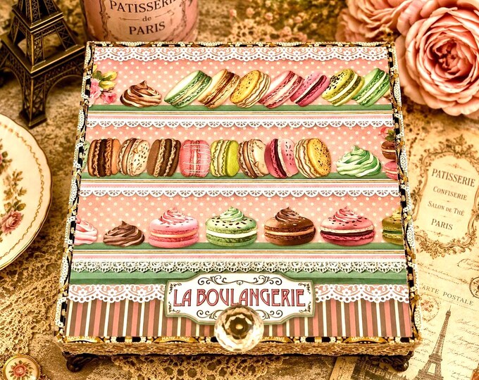 Large Patisserie Keepsake Box, Pink Macaron Jewelry Box, Romantic Dessert Decor, Gift for Her