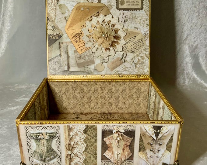 Victorian Decorated Cigar Box – Lace & Pearl Jewelry Box, Vintage-Inspired Memory Keepsake, Shabby Chic - Free Shipping