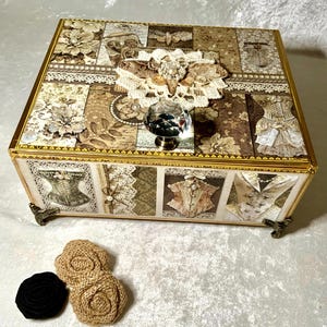 Victorian Style Lace & Pearl Jewelry Box, Vintage-Inspired Memory Keepsake, Shabby Chic, Decorated Cigar Box