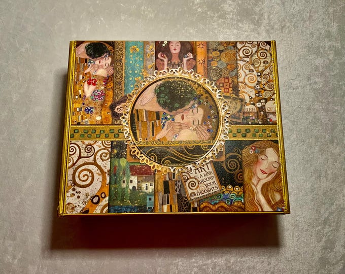Custom Gustav Klimt Keepsake Box – 7x7x3 Art Nouveau Cigar Box, Handmade Storage Box with Artwork & Feet Options, Free Shipping in USA