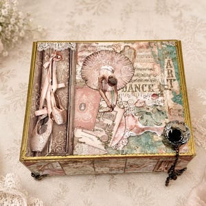 Ballerina Keepsake – Handmade Upcycled Cigar Box with Ballet Art - Dreamy Pink Jewelry Box