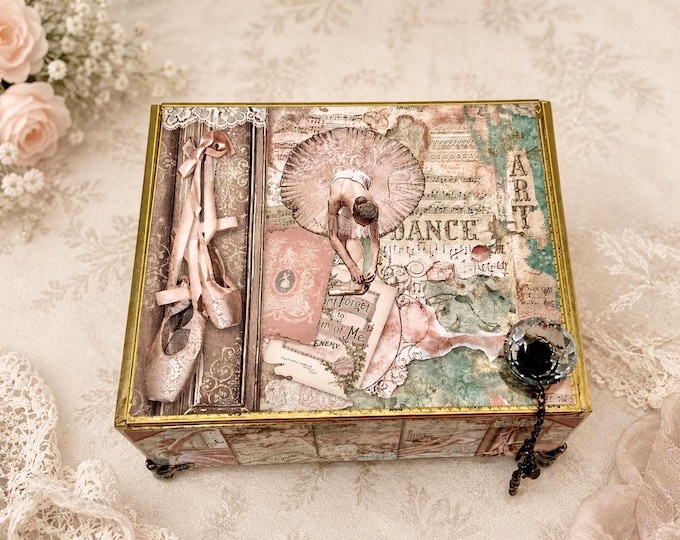 Ballerina Keepsake – Handmade Upcycled Cigar Box with Ballet Art - Dreamy Pink Jewelry Box - Free Shipping