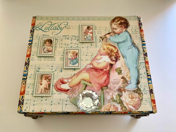 Adorable Decorated Cigar Box, Nursery Decor, Baby Shower Gift Box, Baby Gift, Gift for New Parents, Repurposed Cigar Box