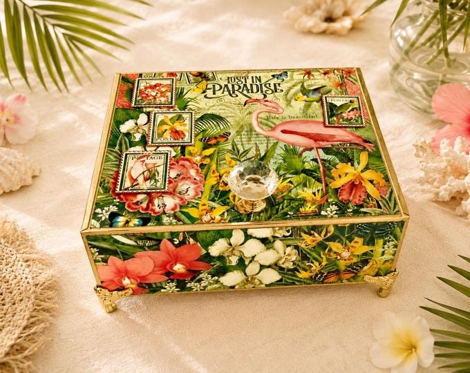 Handmade Tropical Flamingo Keepsake Box: Graphic 45 Paradise Decor - Free Shipping