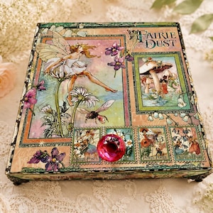 Faerie Dust Whimsical Fairytale Jewelry Box, Magical Keepsake, Decorated Large Cigar Box