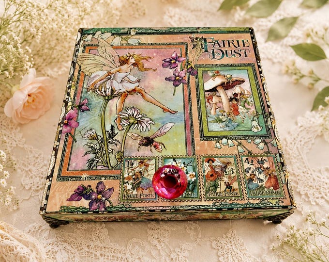Lg Faerie Dust Decorated Cigar Box – Whimsical Fairytale Jewelry Box, Magical Keepsake - Free Shipping