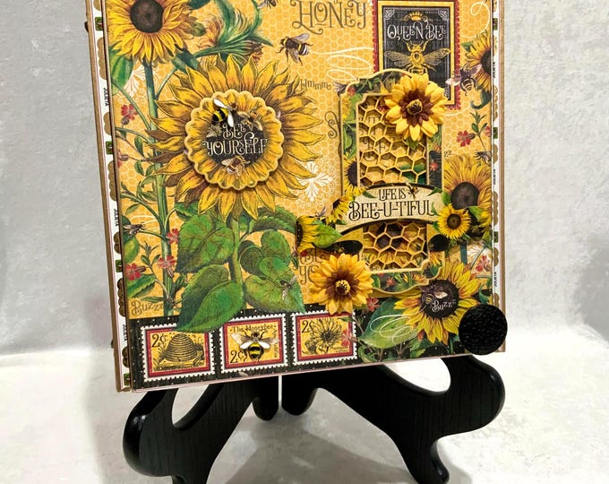 Let It Bee Decorated Cigar Box | Handmade Sunflower & Bee Keepsake Box | Upcycled Gift Box | Bee Theme Cottagecore Storage, Free Shipping