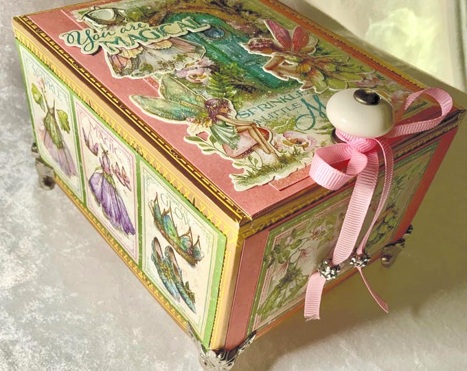 Fairy Cottage Keepsake Box – Handmade Decorated Cigar Box with Magical Fairies, Knob & Feet – Free Shipping