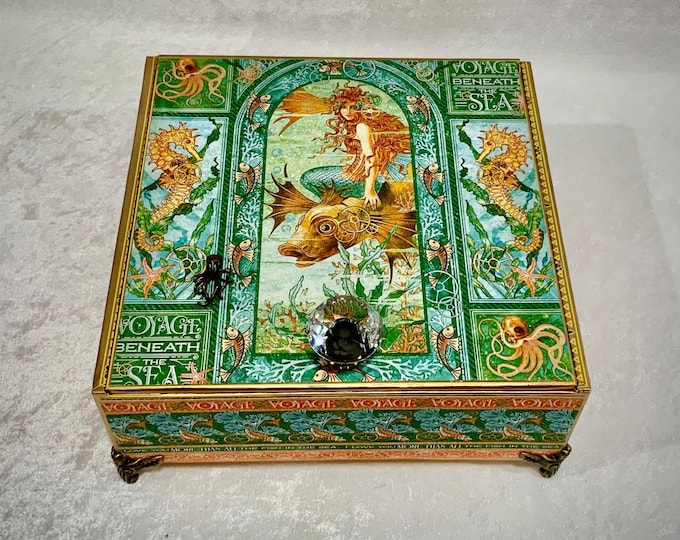 Mermaid Keepsake Box, Voyage Beneath the Sea, Decorative Cigar Box, Coastal Memories, Free Shipping is US