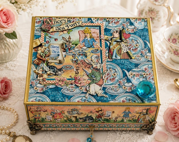 Alice’s Tea Party Keepsake Box – Graphic 45 Decorated Cigar Box - Ships Free in US