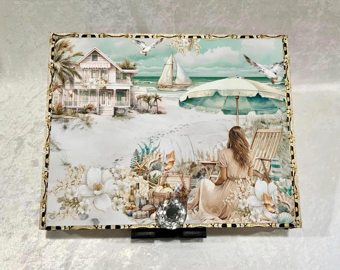 Coastal Beach Decorated Cigar Box - Handmade Vintage Keepsake Box - Coastal Gift  - Beach House Decor -Nautical Jewelry Box - Free Shipping