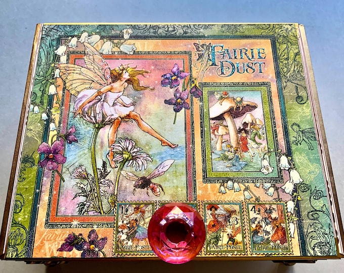 Fairy Dust Decorated Cigar Box, Upcycled Cigar Box, Repurposed Wooden Cigar Box, Fairy Party, Fairy Room Decor, Aesthetic Altered Cigar Box