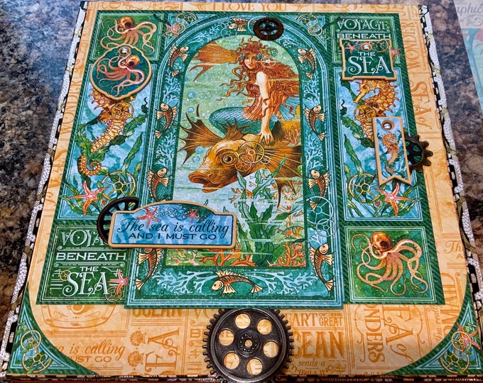 Steampunk Mermaid Decor Box, Voyage Beneath the Sea Keepsake Chest, Upcycled Cigar Box with Gears, Ocean Nautical Gift, Handmade Jewelry Box