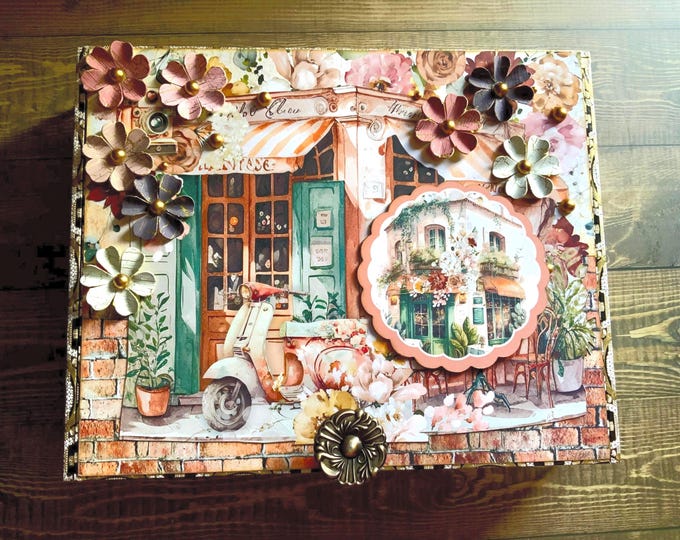 Paris Cafe Decorated Cigar Box – Shabby Chic Floral Keepsake Box, Jewelry Storage